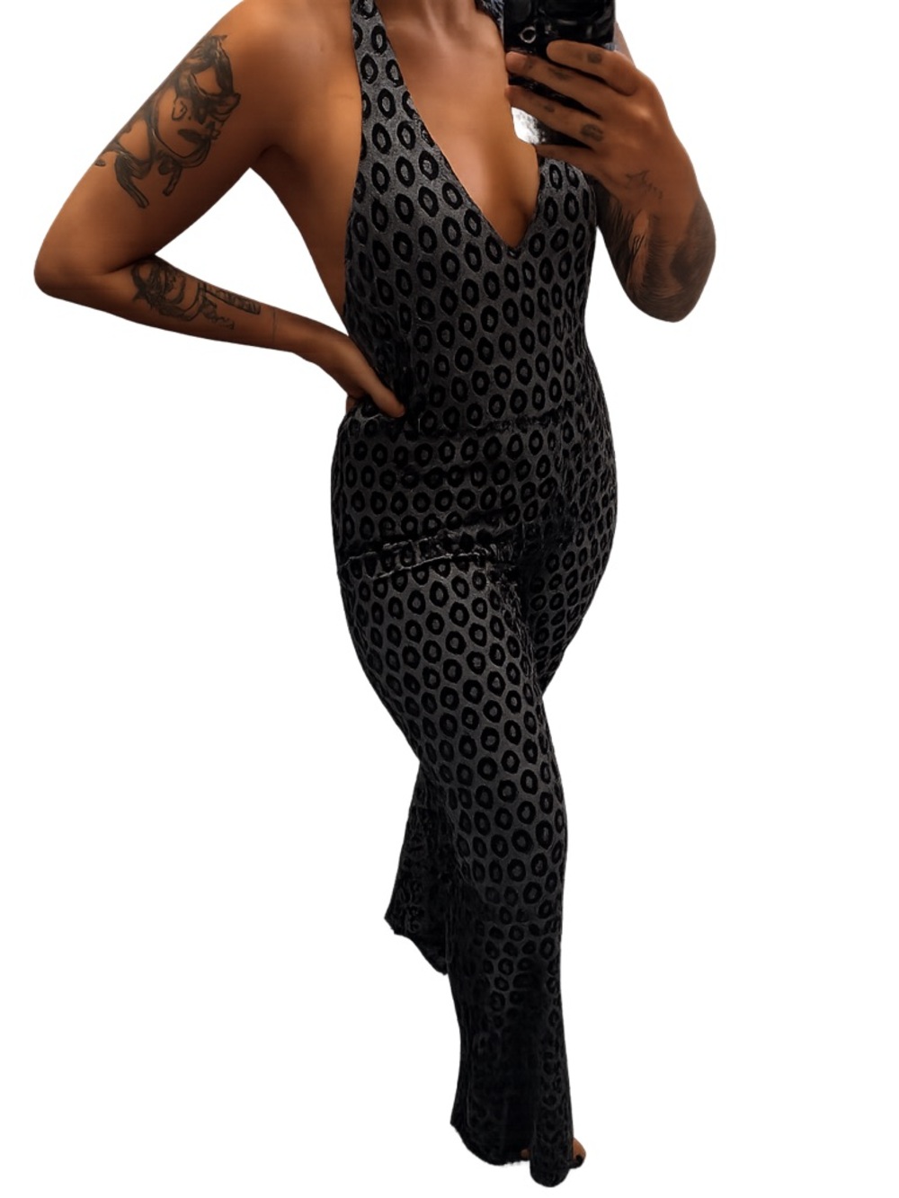 NWT Motel Rocks Halter-Neck Printed Jumpsuit in Black and Gray